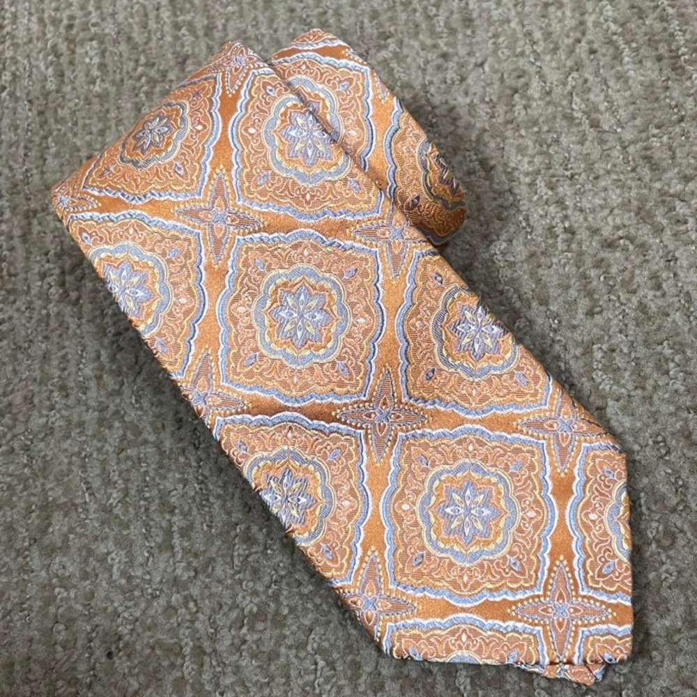 John W. Nordstrom Necktie Mens OS Orange Blue Silk Excellent‎ Geometric Paisley